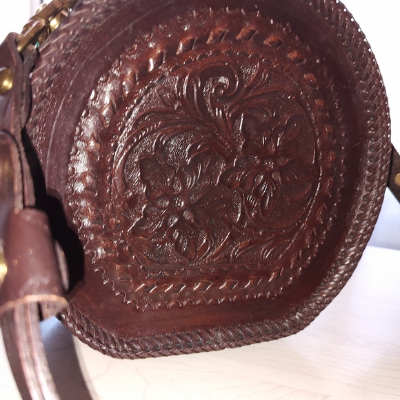 Vintage Mary Alice Palmer Hand Tooled Leather Hatbox Bag - Picture 6 of 9